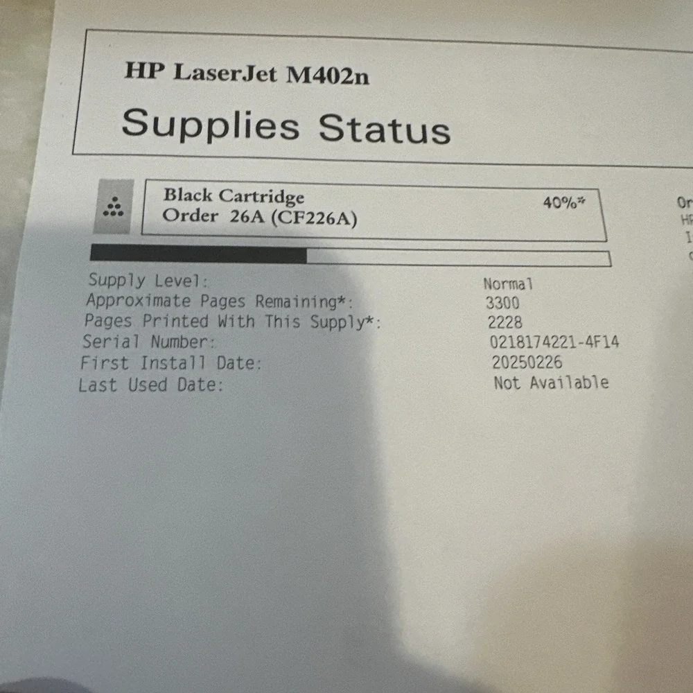 HP LaserJet Pro M402n Printer (199092Pages) w/40%toner Left